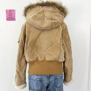 rare baby phat leather fur hooded jacket